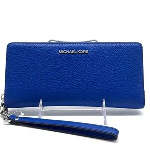 Michael Kors Jet Set Travel Large Leather Continental Wallet Galaxy Blue